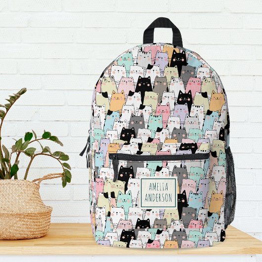 Cute Kawaii Cats Pattern Personalize Name Bedruckter Rucksack