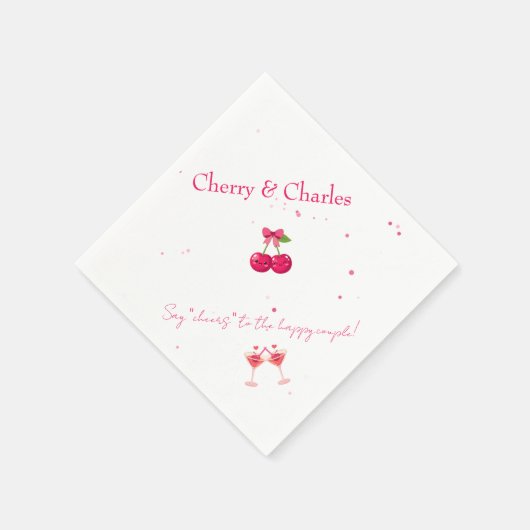 Cute Kawaii Cherry Couple Pink & Red Wedding  Serviette (Ecke)