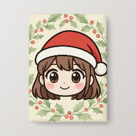 Cute Kawaii Christmas Anime Girl Button