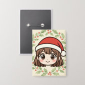 Cute Kawaii Christmas Anime Girl Button  (Vorderseite/Rückseite)