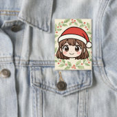 Cute Kawaii Christmas Anime Girl Button  (Insitu)