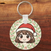 Cute Kawaii Christmas Anime Girl Keychain Schlüsselanhänger (Vorderseite)