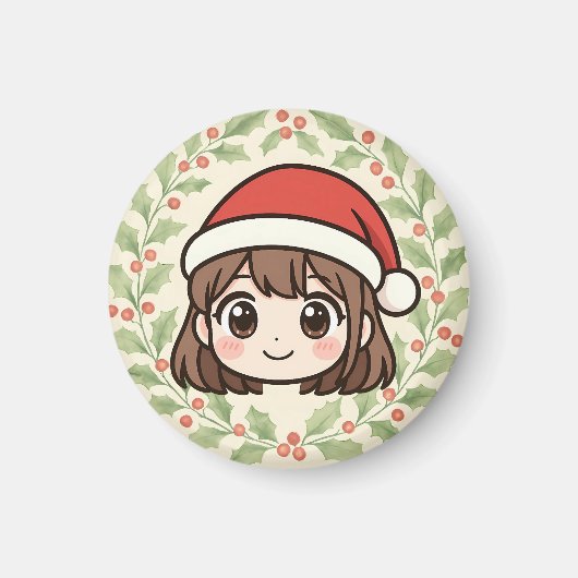 Cute Kawaii Christmas Anime Girl magnet (Vorne)
