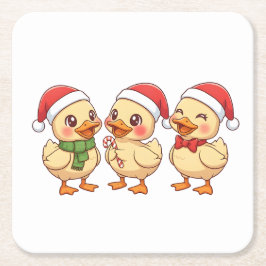 Cute Kawaii Christmas Ducks | Festive Holiday  Rechteckiger Pappuntersetzer