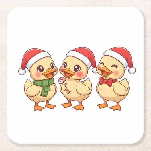 Cute Kawaii Christmas Ducks | Festive Holiday Rechteckiger Pappuntersetzer (Vorderseite)