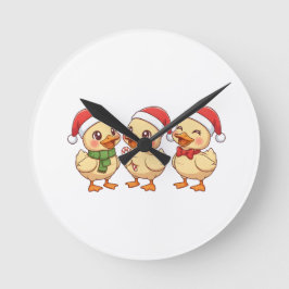 Cute Kawaii Christmas Ducks | Festive Holiday Runde Wanduhr