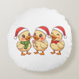 Cute Kawaii Christmas Ducks | Festive Holiday  Rundes Kissen