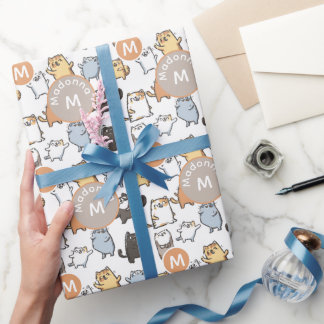 Cute Kawaii Chubby Cartoon Cat Seamless Pattern Ar Geschenkpapier