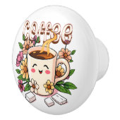 Cute Kawaii Coffee and Flowers Keramikknauf (Rechts)