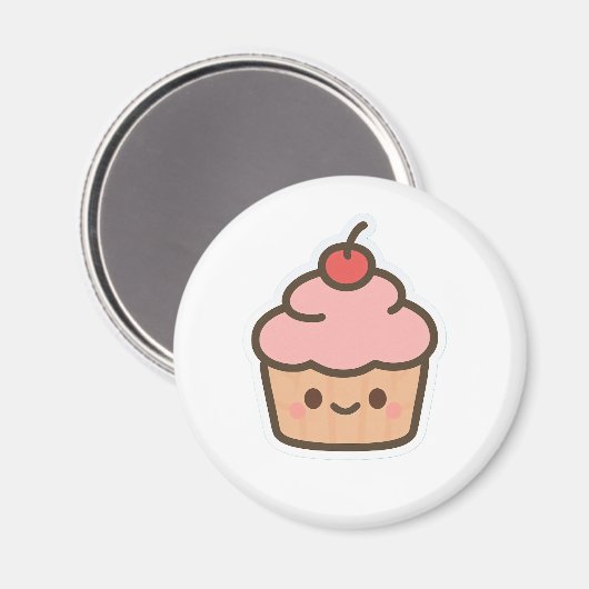 Cute Kawaii Cupcake Magnet – Happy Dessert Illustr (Vorderseite/Rückseite)