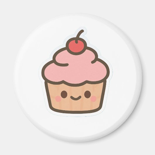 Cute Kawaii Cupcake Magnet – Happy Dessert Illustr (Vorne)