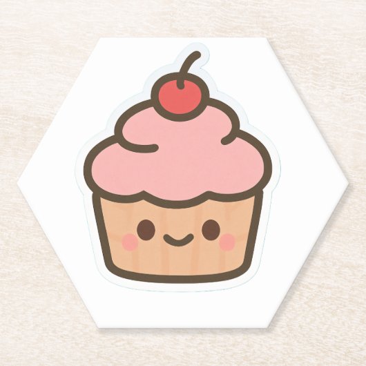 Cute Kawaii Cupcake with Cherry – Happy Face Carto Untersetzer (Vorderseite)