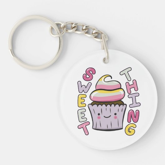 Cute Kawaii Cupcake with Text Schlüsselanhänger (Vorderseite)