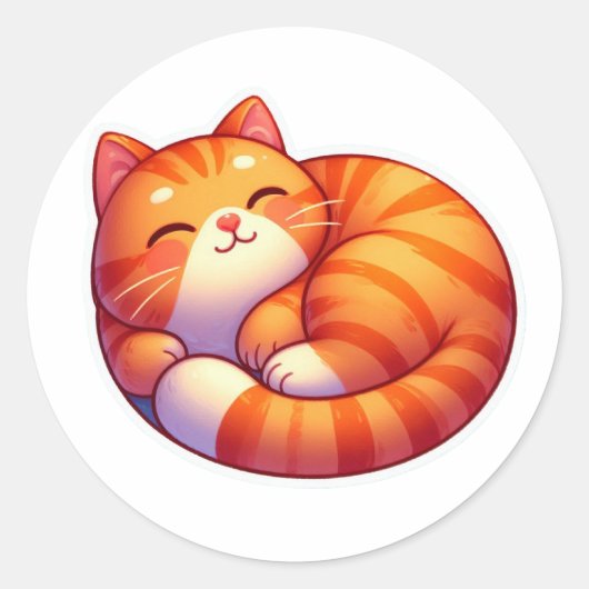 Cute Kawaii Curled Up Sleeping Ginger Cat Sticker (Vorderseite)