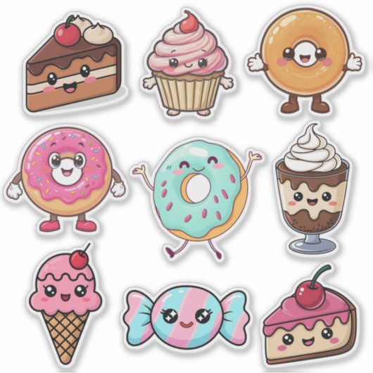 Cute Kawaii Desserts Aufkleber (Vorderseite)