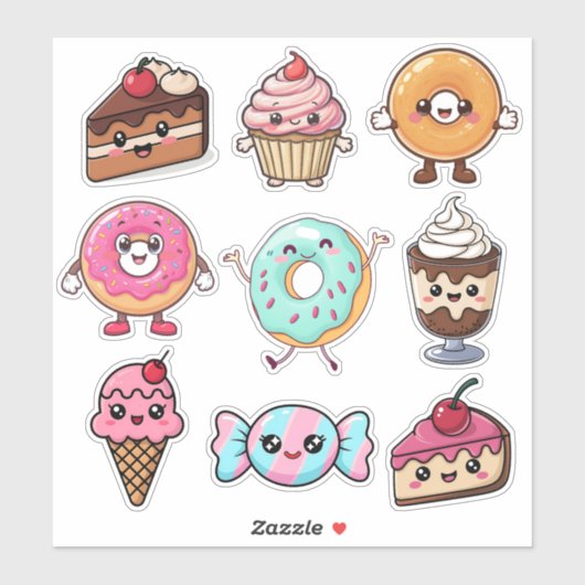 Cute Kawaii Desserts Aufkleber (Blatt)