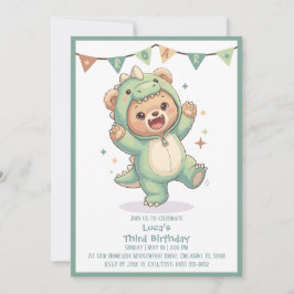 Cute Kawaii Dino Bear Party | 3rd Birthday Einladung