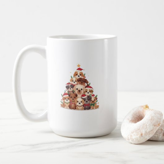 Cute Kawaii Dog Christmas Tree – Funny Holiday Pet Kaffeetasse (Mit Donut)