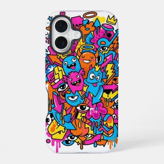 Cute Kawaii Drip Monster Pattern iPhone 16 case Hülle (Rückseite)