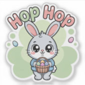 Cute Kawaii Easter Bunny Hop Illustration Aufkleber (Vorderseite)