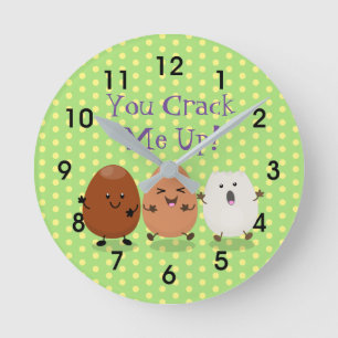 Cute kawaii eggs funny cartoon illustration runde wanduhr