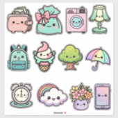 Cute Kawaii Everyday Sticker Bundle – Adorable Lif (Blatt)