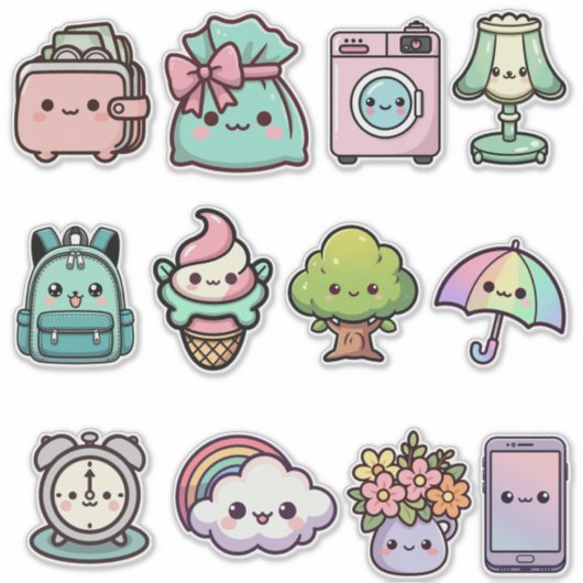 Cute Kawaii Everyday Sticker Bundle – Adorable Lif (Vorderseite)