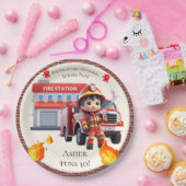 Cute Kawaii Firefighter Boy and Fire Truck Pappteller (Party)