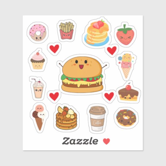 Cute Kawaii Food Stickers Aufkleber (Blatt)