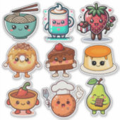 Cute Kawaii Foods | Donut, Coffee, Ramen Aufkleber (Vorderseite)