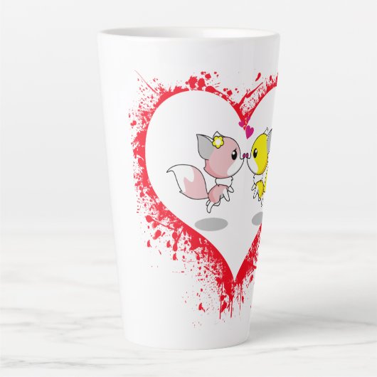 Cute Kawaii Foxes Kissing Heart Splatter Mug Milchtasse (Vorderseite)