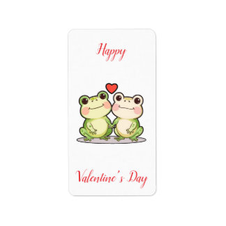 Cute Kawaii Frog Couple Valentine’s Day Card Adressaufkleber
