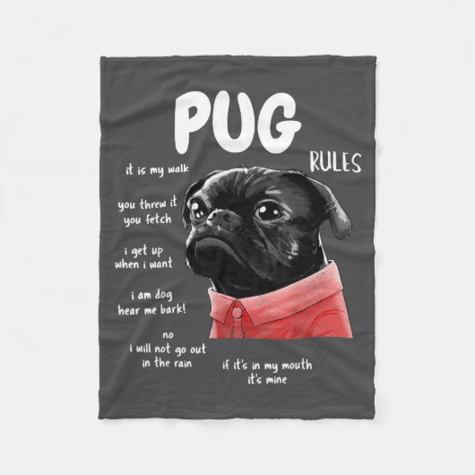 Cute Kawaii Funny Black Pug Dog Rules Men Women Ki Fleecedecke (Vorderseite)