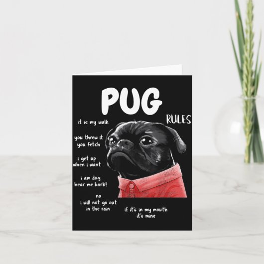 Cute Kawaii Funny Black Pug Dog Rules Men Women Ki Karte (Vorderseite)