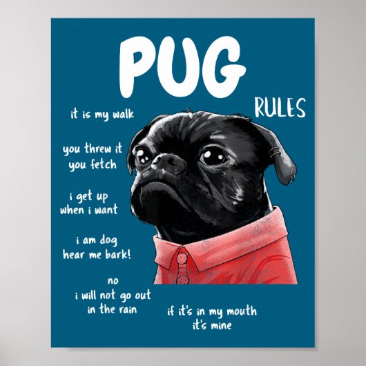 Cute Kawaii Funny Black Pug Dog Rules Men Women Ki Poster (Vorne)