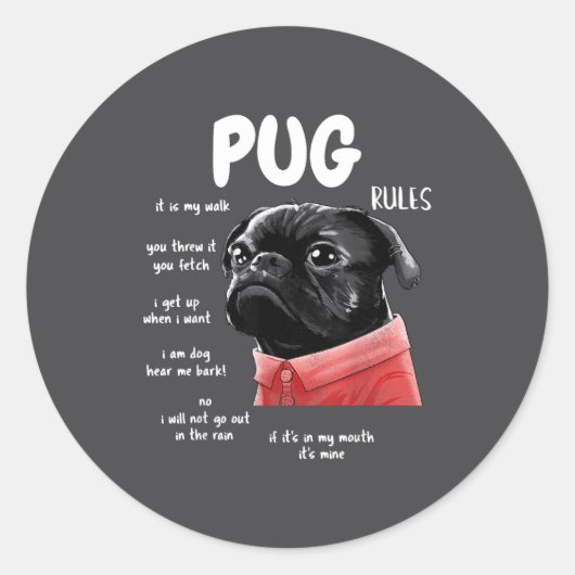 Cute Kawaii Funny Black Pug Dog Rules Men Women Ki Runder Aufkleber (Vorderseite)