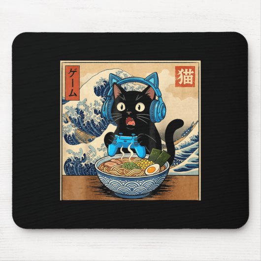 Cute Kawaii Gamer Cat Funny Ramen Japanese Cat Gam Mousepad (Vorne)