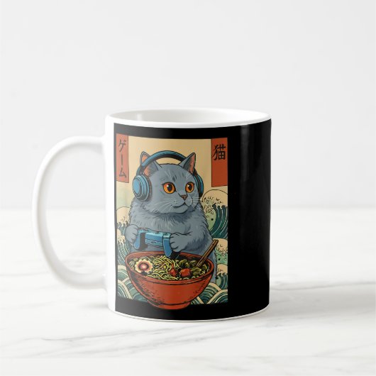 Cute Kawaii Gamer Cat Funny Ramen Retro Japanese C Kaffeetasse (Links)