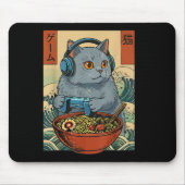 Cute Kawaii Gamer Cat Funny Ramen Retro Japanese C Mousepad (Vorne)