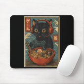 Cute Kawaii Gamer Cat Funny Ramen Retro Japanese C Mousepad (Mit Mouse)