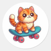 Cute Kawaii Ginger Cat on Skateboard Sticker ✨🐾🛹 (Vorderseite)