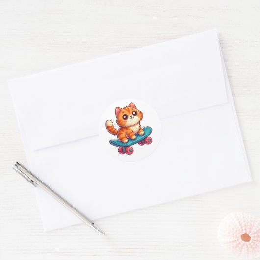Cute Kawaii Ginger Cat on Skateboard Sticker ✨🐾🛹 (Umschlag)