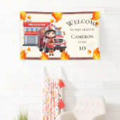 Cute Kawaii Gir Firefighter Fire Truck Party Banne Banner (Insitu)