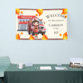 Cute Kawaii Gir Firefighter Fire Truck Party Banne Banner (Messeveranstaltung)