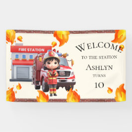 Cute Kawaii Gir Firefighter Fire Truck Party Banne Banner