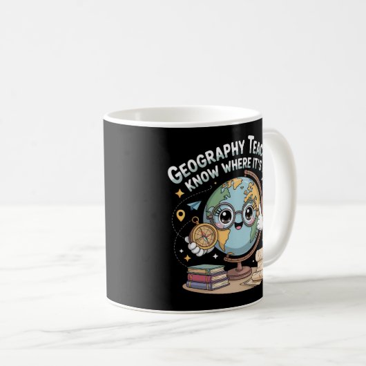 Cute Kawaii Globe with Compass – Funny Geography Kaffeetasse (VorderseiteRechts)