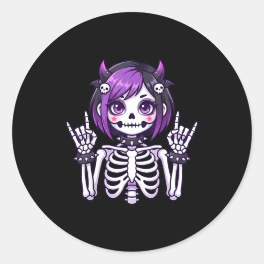 Cute Kawaii Goth Girl Skeleton Punk-goth Alternati Runder Aufkleber (Vorderseite)