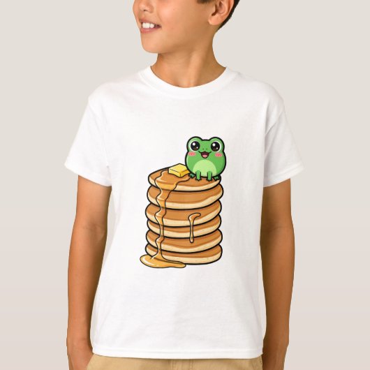 Cute Kawaii Green Frog Sitting on Giant Stack T-Shirt (Vorderseite)