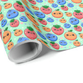 Cute Kawaii Green Orange Blue Fruit Gender Neutral Geschenkpapier (Rolleneckpunkt)