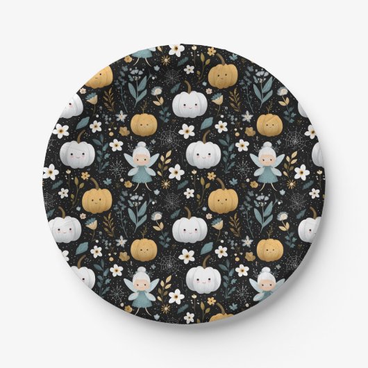 Cute Kawaii Halloween Fairy and Pastel Pumpkins Pappteller (Vorderseite)